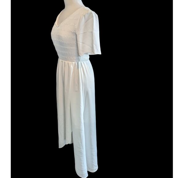 Women Short Sleeve Summer V Neck High Low Smocked Midi Dress Size XS - Picture 6 of 11